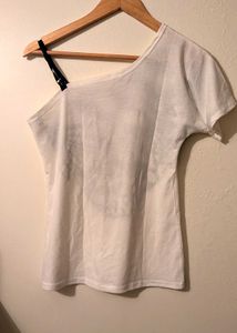one shoulder black and white top