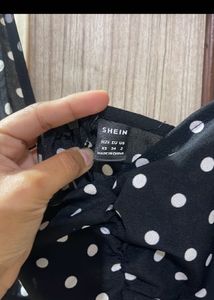 Shein Slit Leg Chic Polka Dot Black Dress
