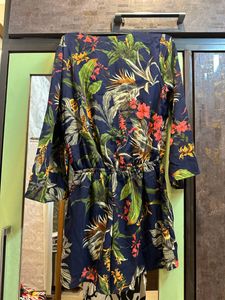 Sassafras Navy Tropical Wrap Romper