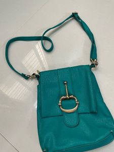 Teal Crossbody Bag with Gold Hardware