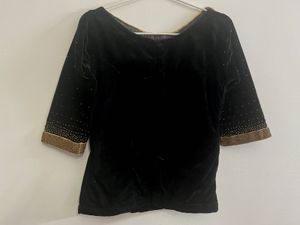 Onam Special Gold Skirt,Black  Velvet Top