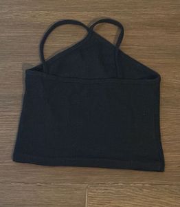 Black Ribbed Halter Neck Crop Top