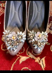 Elegant Grey Embellished Heels