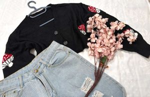Pinterest Crop Black Mushroom Cardigan