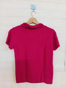Chic Magenta Cowl Neck Short Sleeve Top