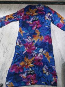 Blue Kurta with Floral Sleeves
