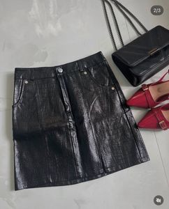 Black Faux Leather Crocodile Print Skirt