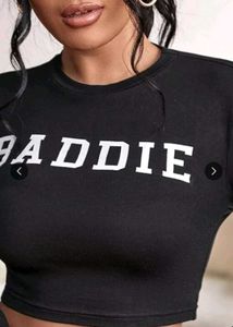 Black "Baddie" Cropped Long Sleeve Top