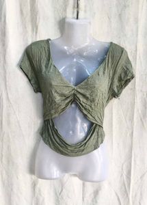 Stylish Green Twist Cut-Out Top