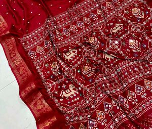Stunning Red Silk Saree with Mirror Work