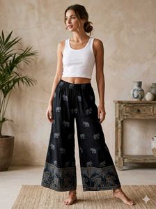 Boho Elephant Print Palazzo Pants