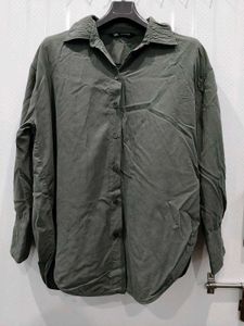 Zara Oversized Baggy Grey Button-Up Shirt