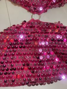Pink Sequin Bell Sleeve Mini Dress
