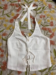 Chic White Halter Neck Tie-Up Top