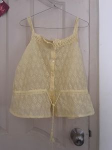 Yellow Embroidered Sleeveless Blouse