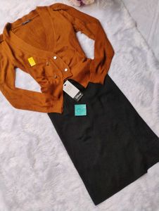 💕Brown Cardigan &amp; Black Skirt Set💕