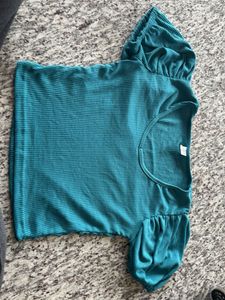 Teal Ribbed Puff Sleeve Top