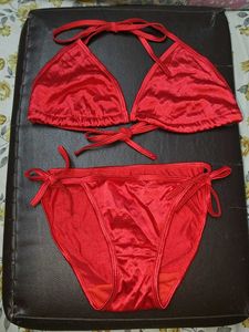Women's Red Satin Sexy Lingerie Set