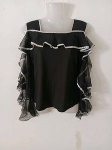 Chic Black Cold Shoulder Ruffle Top
