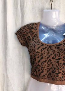 Brown Leopard Print Cropped Top