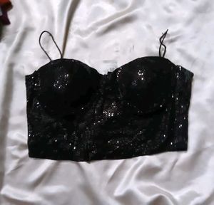 Sparkling Black Sequin Bustier Top