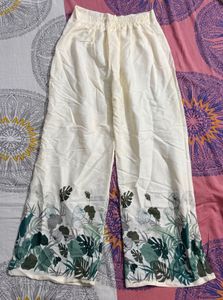 Cream Tropical Print Wide Leg Pants