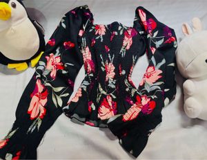 Chic Floral Print Long Sleeve Top