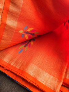 Premium Tissue blend Orange Saree