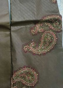 Embellished Brown Kurta Set Fabric unstitched