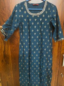 Teal Kurta with Gold Print