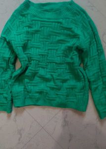 Green Textured Knit Sweater