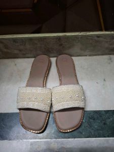 Pearl-Embellished Ethnic Flat Slides