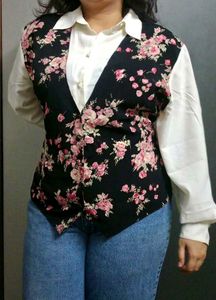 Floral Print Vest with White Shirt
