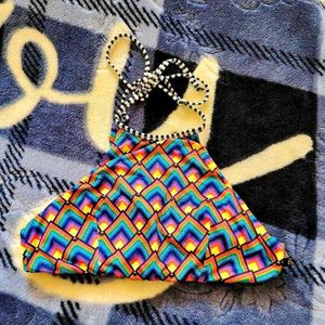 Vibrant Rainbow Geometric Bikini Top