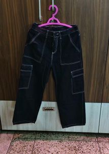 Black Cargo Pants with Contrast Stitching