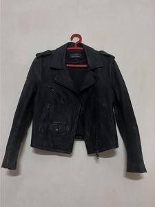Superdry Premium Black Genuine Leather Biker Jacke