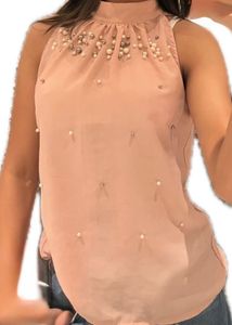 Elegant Pearl Embellished Halter Top