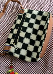 Checkered Crossbody Bag with Charm
