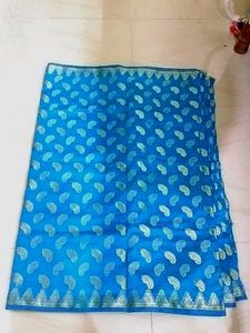 Elegant Blue Brocade Saree and Blouse Set