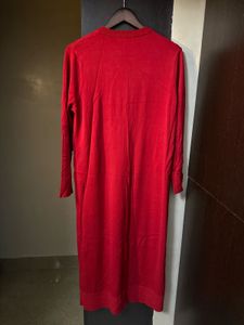 ZARA Red knit Long Sleeve Midi Dress