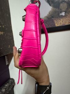 Hot Pink Croc Embossed Shoulder Bag