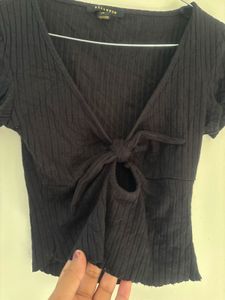 Black Tie-Front Crop Top
