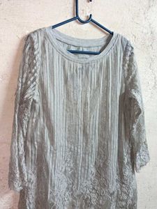 Grey Lace Trimmed Tunic Top
