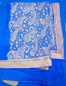 Elegant Blue Heavy Embroidered Saree