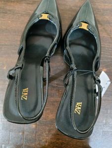 Zara Chic Black Patent Slingback Heels