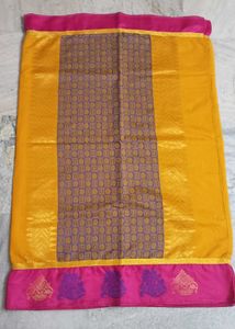 Yellow Saree With Pink Border