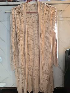 Beige Crochet Long Shrug / Cardigan Only