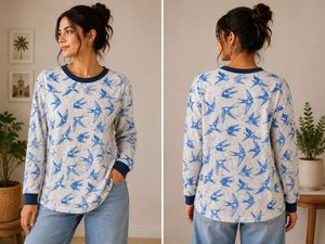 Cute Bird Print Long Sleeve Top