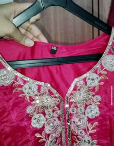 Embroidered Magenta Kurta with plazo and dupatta