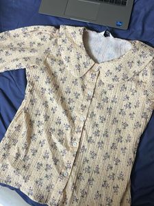 Korean Floral Print Button-Down Top